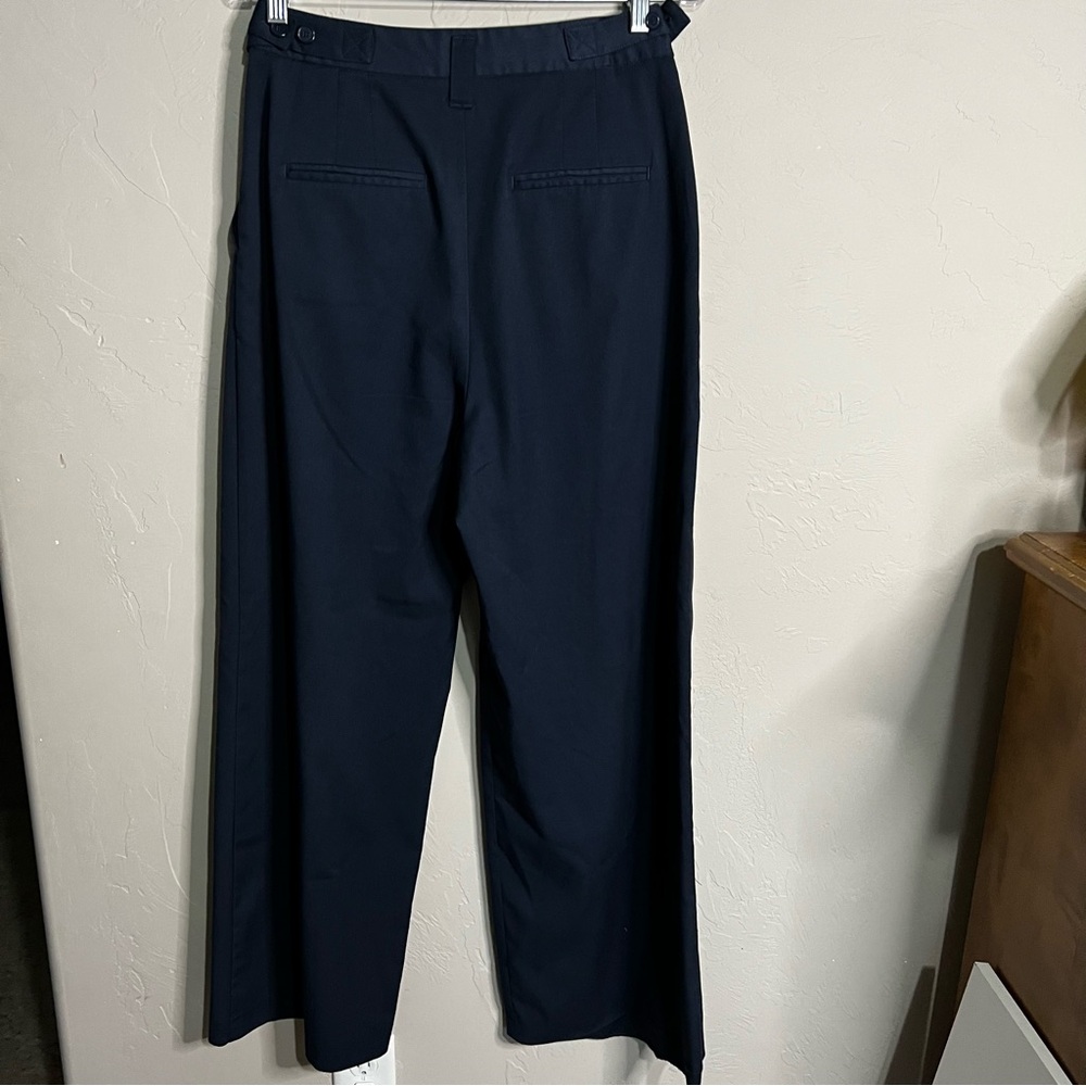 Zara Navy Blue Darted Pleated High Rise Wide-Leg Pants - Picture 8 of 10